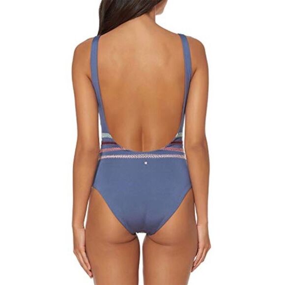 NWT Dolce Vita Crochet Trim Pigeon Blue/Purple 1 Pc Low Back Swimsuit Size L - Picture 4 of 11